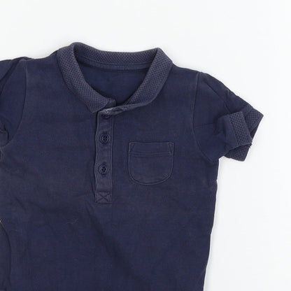 Close-up detail of Tu boys’ blue jersey babygrow one-piece, size 12-18, months