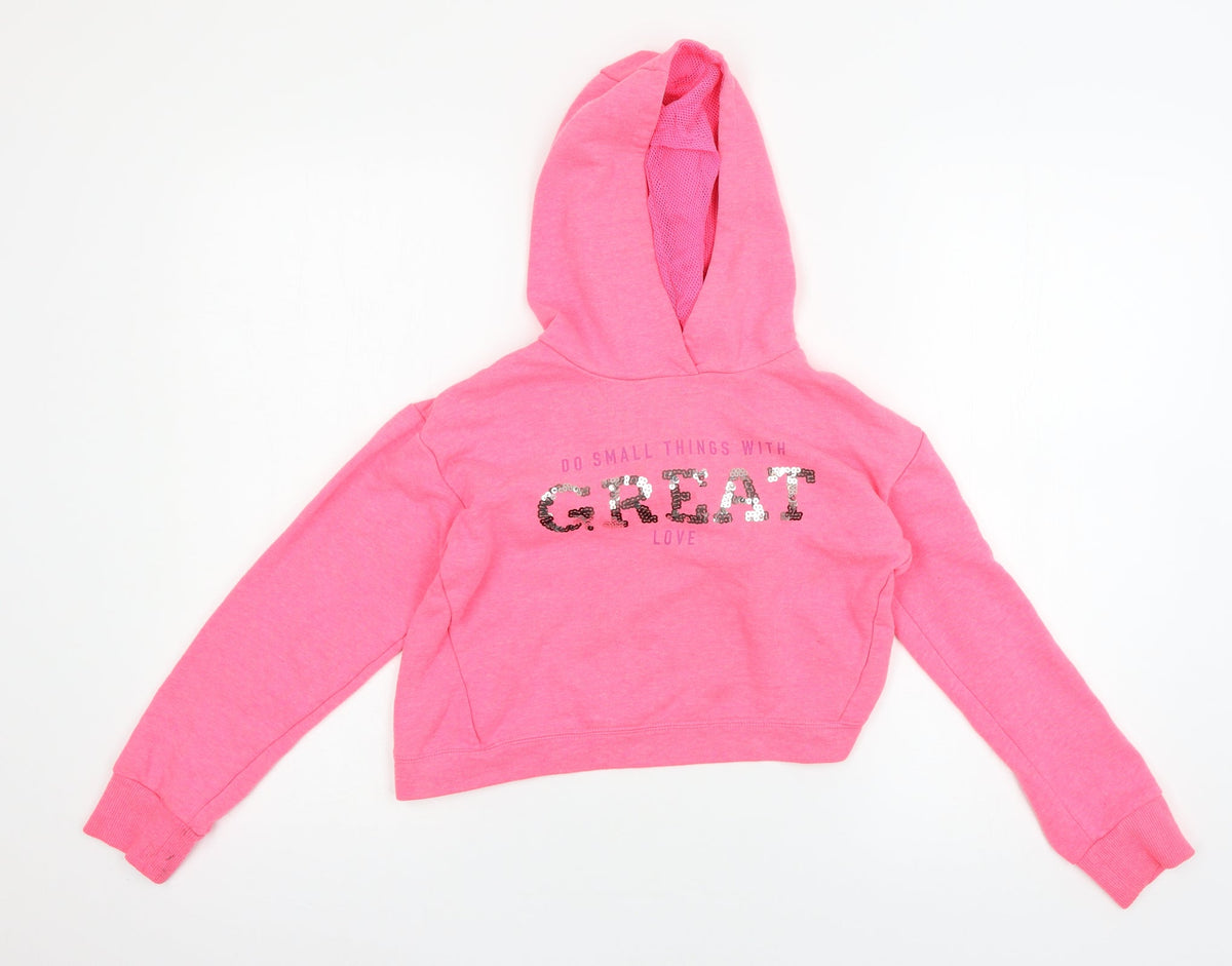 Additional front view of Dunnes girls’ pink jersey pullover hoodie, size 10-11, years - great love
