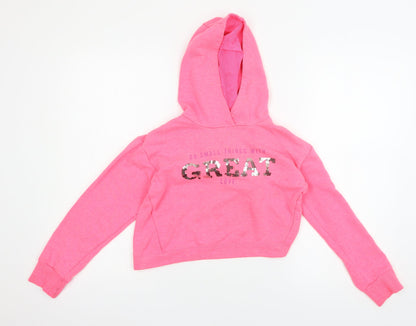 Additional front view of Dunnes girls’ pink jersey pullover hoodie, size 10-11, years - great love