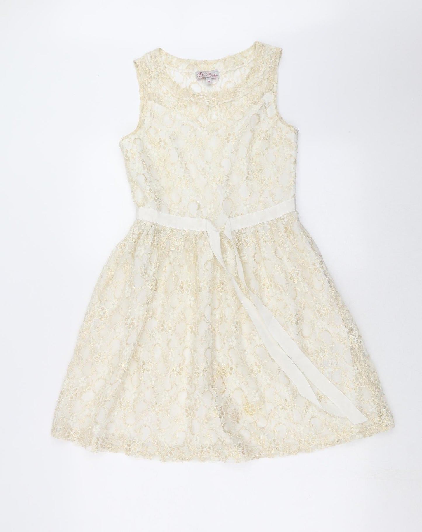 Be Beau Womens Gold Floral  Fit & Flare  Size 8