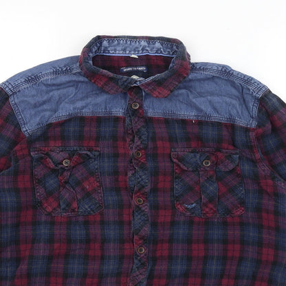 Threadbare Mens Red Plaid   Button-Up Size L