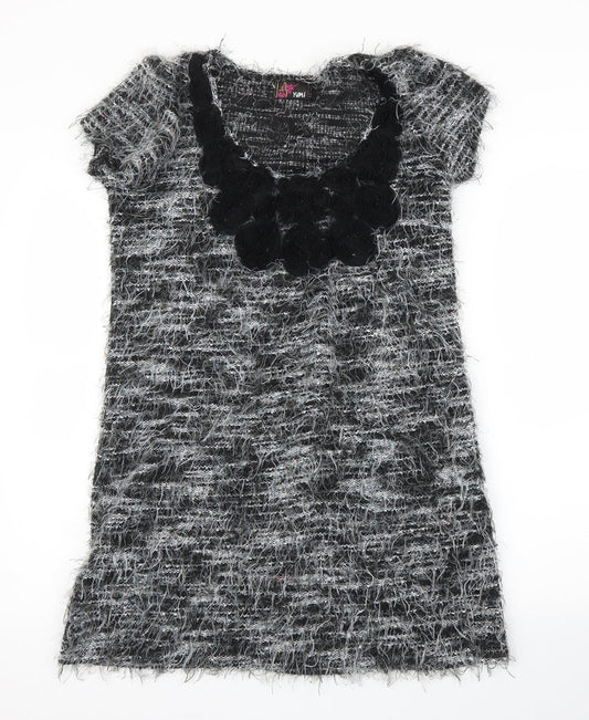 Yumi Womens Grey Floral  A-Line  Size M