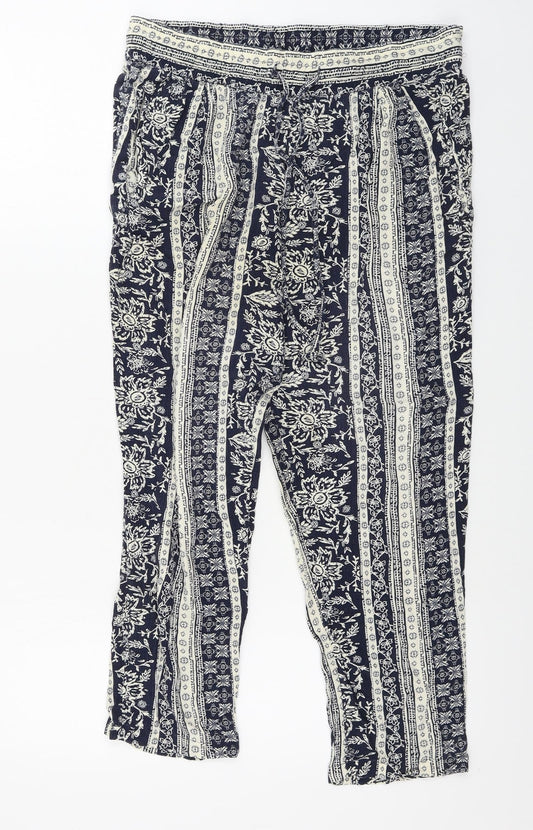 Marks and Spencer  Womens Blue Geometric  Trousers  Size 10 L23 in