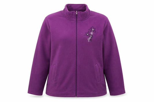 Front view of Anne De Lancay women’s purple kimono coat, size L