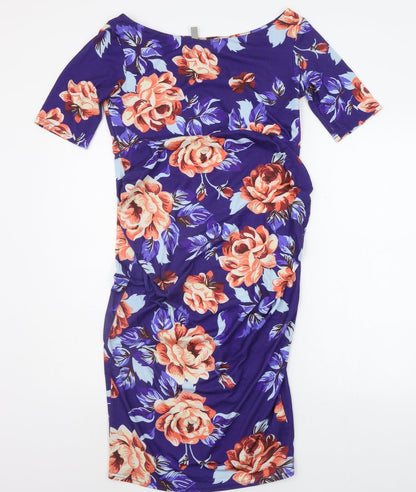 Additional front view of ASOS women’s blue floral a-line, size UK 12