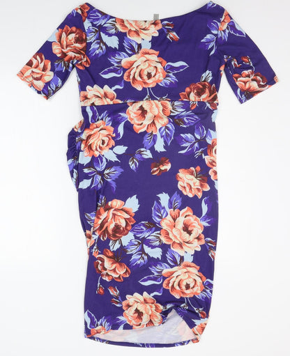 Back view of ASOS women’s blue floral a-line, size UK 12