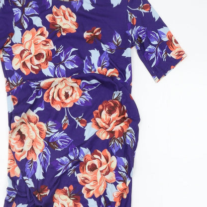 Close-up detail of ASOS women’s blue floral a-line, size UK 12