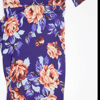 Brand and care label for ASOS women’s blue floral a-line, size UK 12