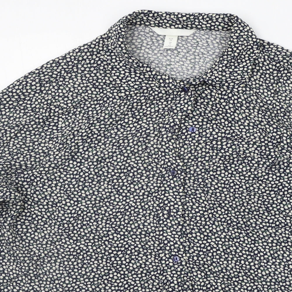H&M Womens Blue Floral  Basic Button-Up Size 16