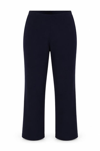 Front view of tru collection women’s blue trousers, size UK 12, 26-inch leg