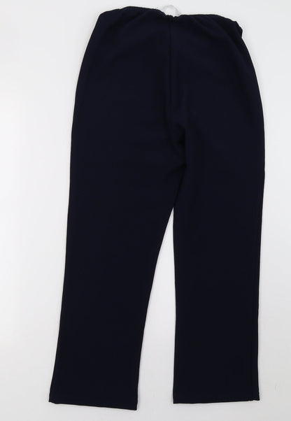 Back view of tru collection women’s blue trousers, size UK 12, 26-inch leg