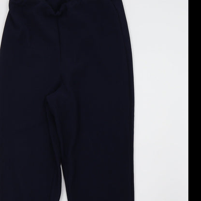 Close-up detail of tru collection women’s blue trousers, size UK 12, 26-inch leg
