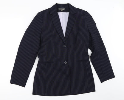 Additional front view of Atmosphere women’s blue striped jacket blazer, size UK 10