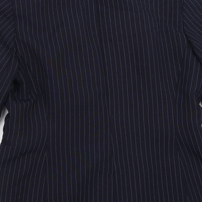 Brand and care label for Atmosphere women’s blue striped jacket blazer, size UK 10