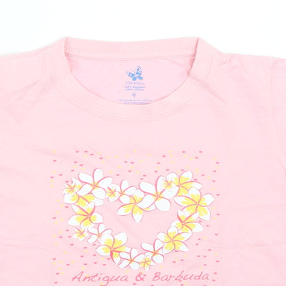 Close-up detail of Morpho girls’ pink basic t-shirt, size 4, years