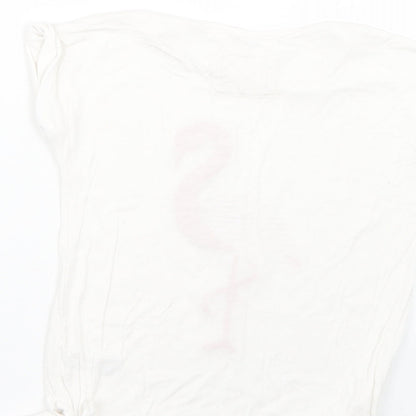 Brand and care label for Tu girls’ white geometric basic t-shirt, size 4, years