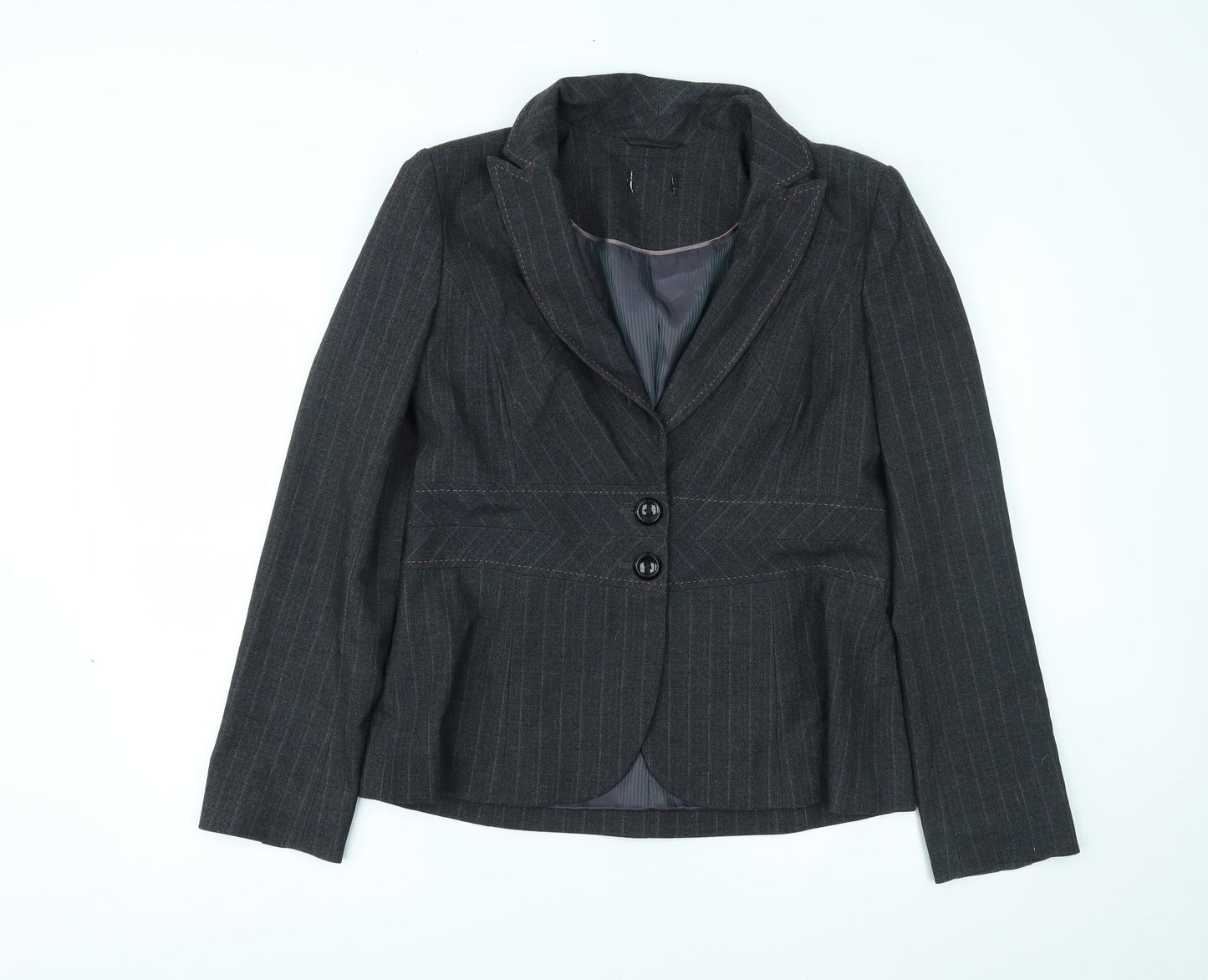 Preworn Womens Grey Striped  Jacket Blazer Size 14