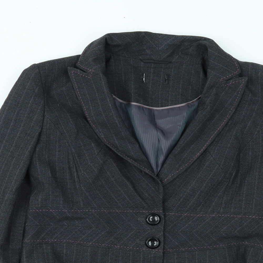 Preworn Womens Grey Striped  Jacket Blazer Size 14