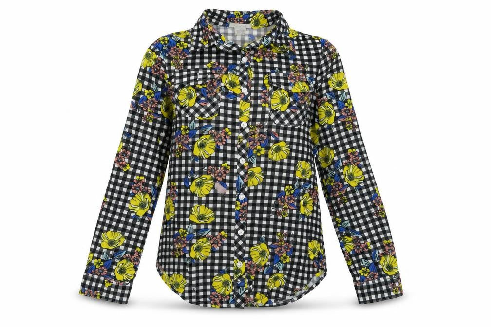 Passport Womens Black Floral  Basic Button-Up Size S