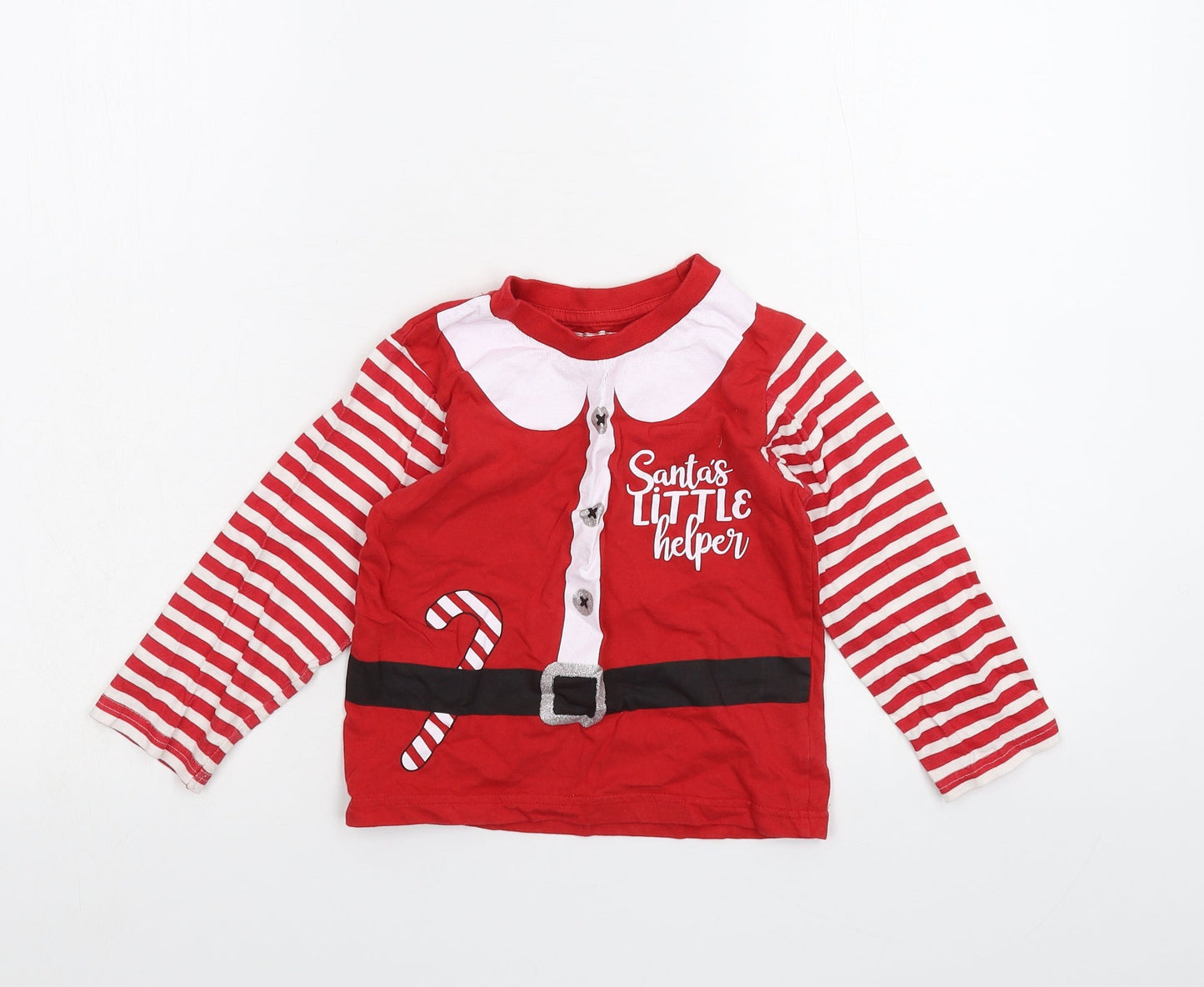 Preworn Girls Red Striped  Basic T-Shirt Size 5-6 Years