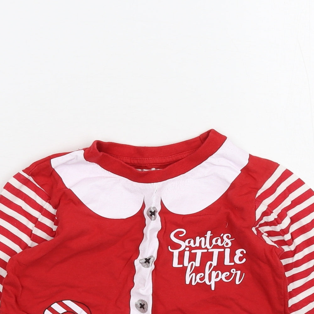 Preworn Girls Red Striped  Basic T-Shirt Size 5-6 Years