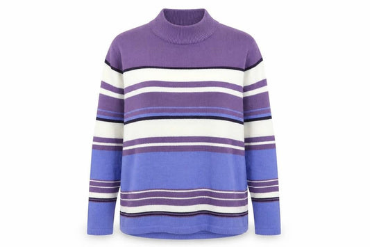EWM Womens Purple Striped  Pullover Jumper Size XL