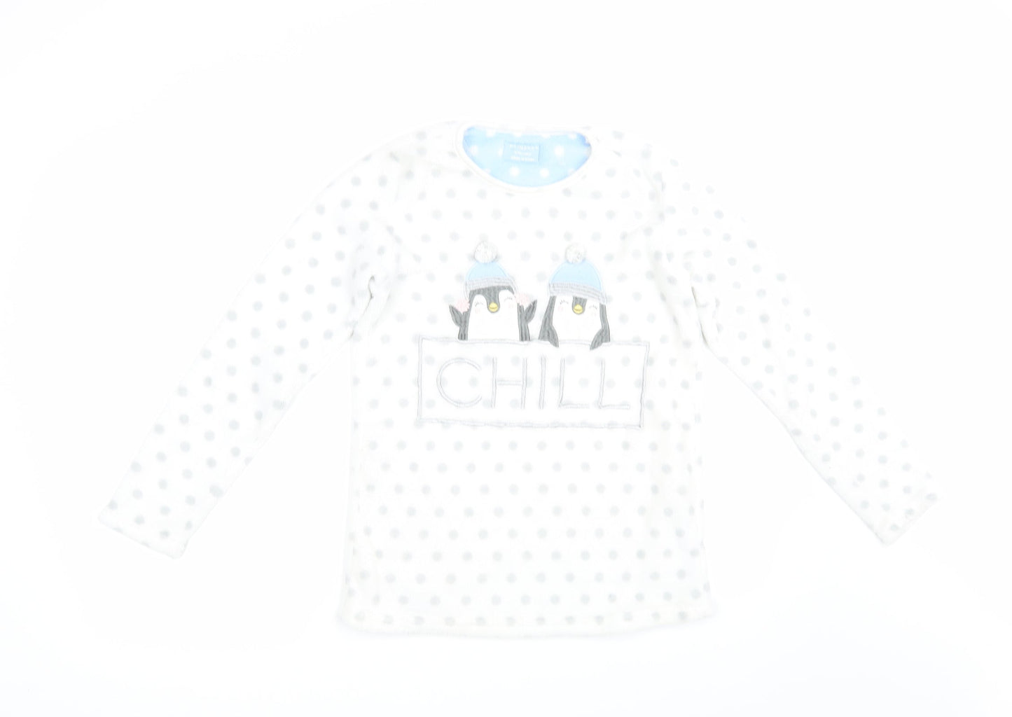 Primark Girls White Polka Dot  Top Pyjama Top Size 12 Years  - Penguin