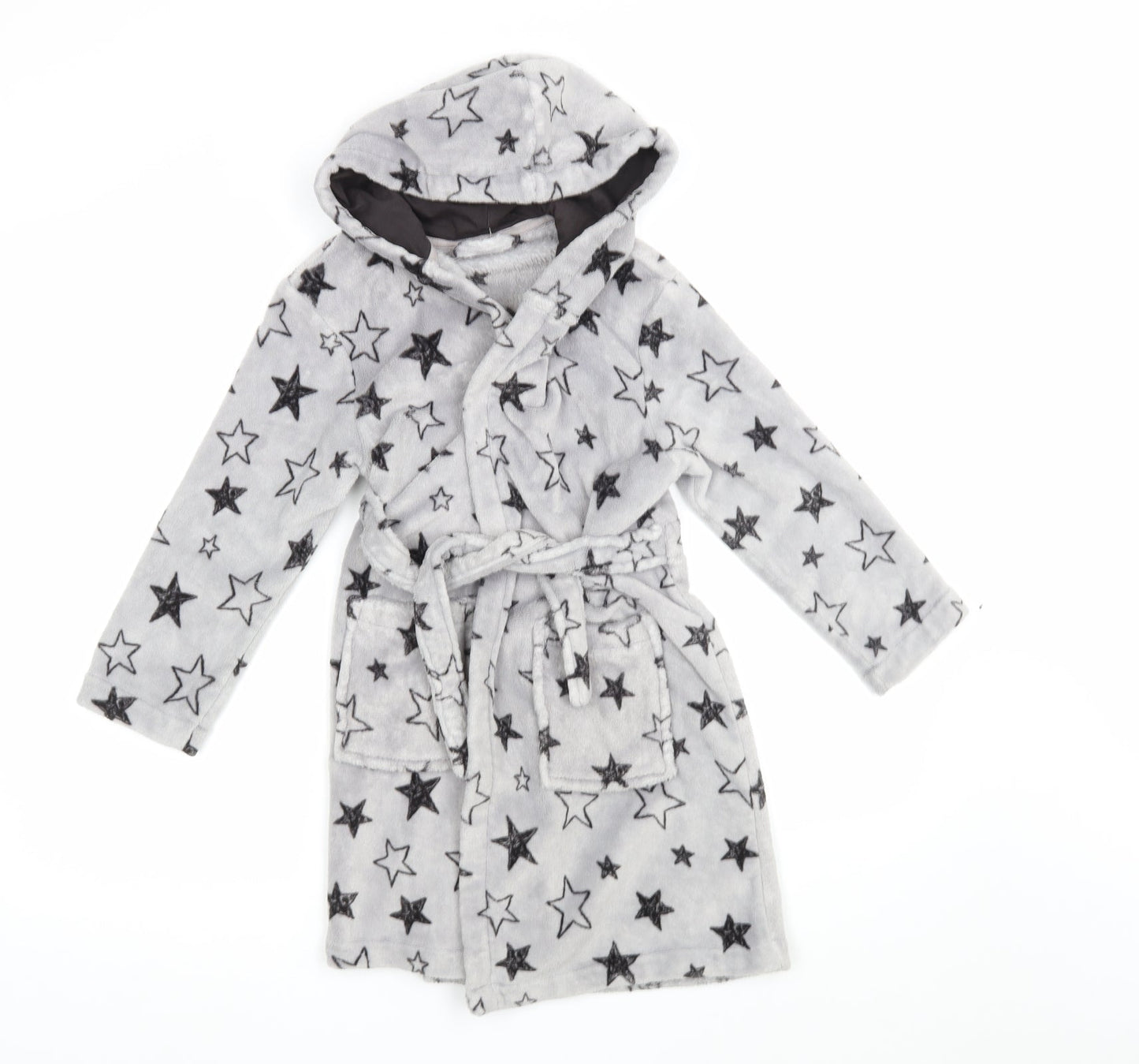 George Girls Grey Geometric  Kimono Robe Size 6-7 Years  - Star Print
