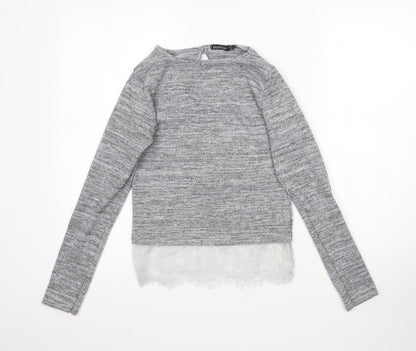 Boohoo Womens Grey   Basic T-Shirt Size 8  - Lace detail