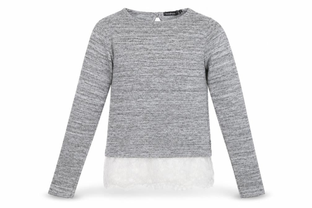 Boohoo Womens Grey   Basic T-Shirt Size 8  - Lace detail