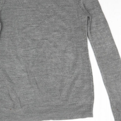 Brand and care label for Atmosphere women’s grey knit basic t-shirt, size UK 6