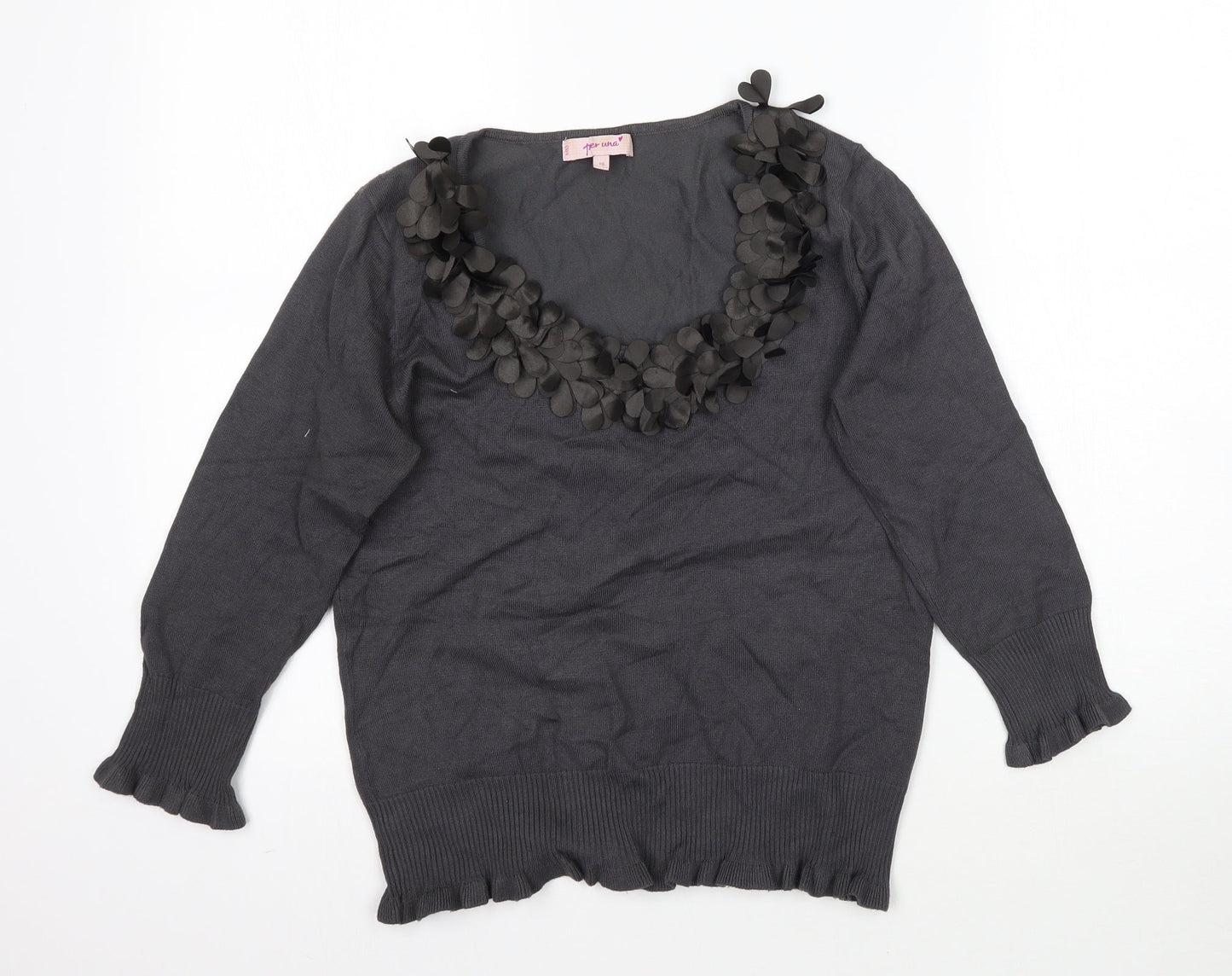 Marks and Spencer Womens Grey  Knit Basic Blouse Size 10  - collar detail