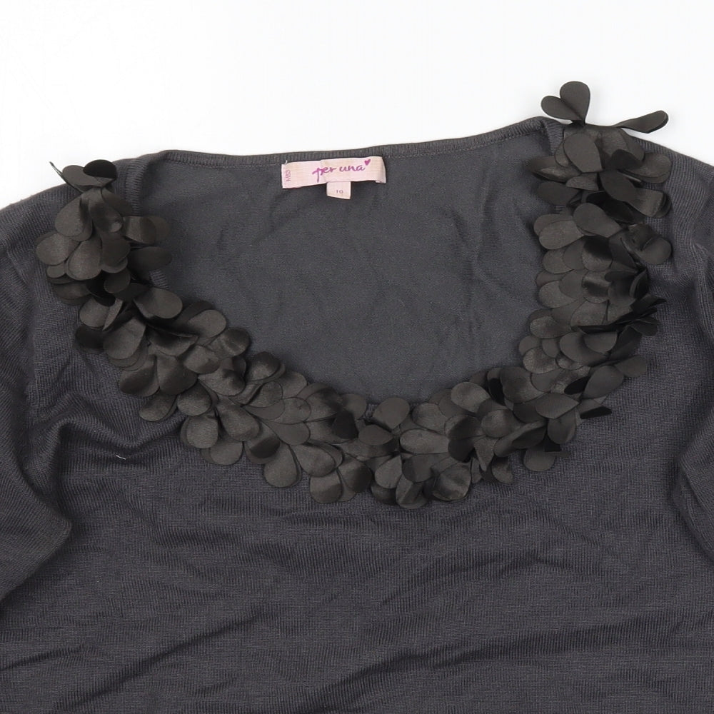 Marks and Spencer Womens Grey  Knit Basic Blouse Size 10  - collar detail