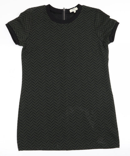 Additional front view of Papaya women’s green herringbone a-line, size UK 12, - back zip