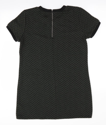 Back view of Papaya women’s green herringbone a-line, size UK 12, - back zip
