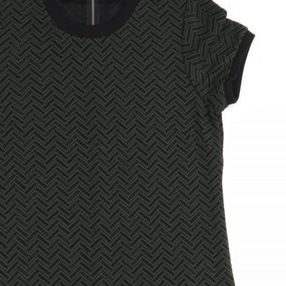 Close-up detail of Papaya women’s green herringbone a-line, size UK 12, - back zip