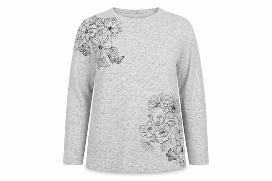 Isle Womens Grey Floral  Pullover Jumper Size 14