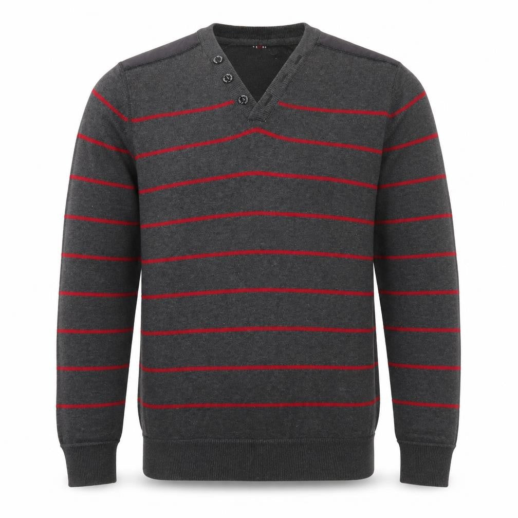 Easy Mens Grey Striped Knit Pullover Jumper Size S  - Red