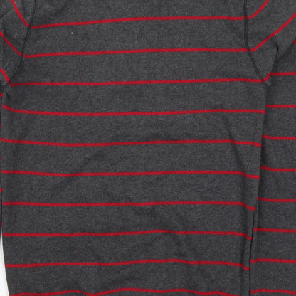 Brand and care label for Easy men’s grey striped knit jumper, size S, - red