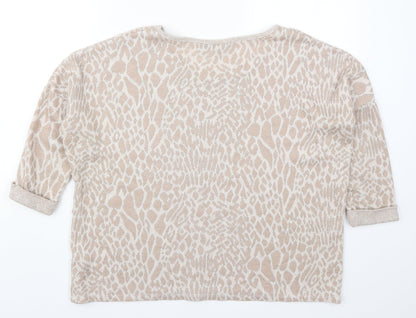 Tu Womens Beige Animal Print Knit Pullover Jumper Size 14