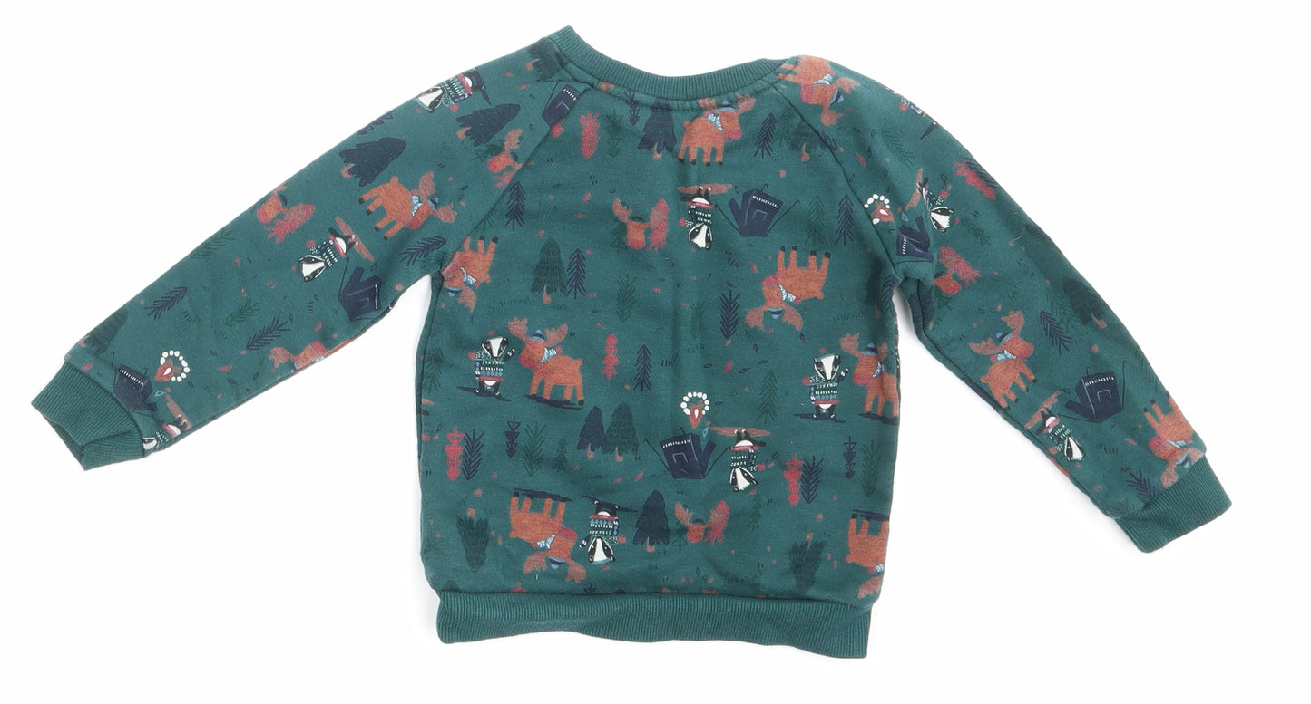 Primark Boys Green Animal Print  Pullover Jumper Size 24 Months  - Seasonal Christmas Festive Holiday