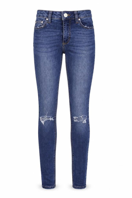 Front view of Denim & Co. women’s blue denim skinny jeans, size UK 4, 27-inch leg