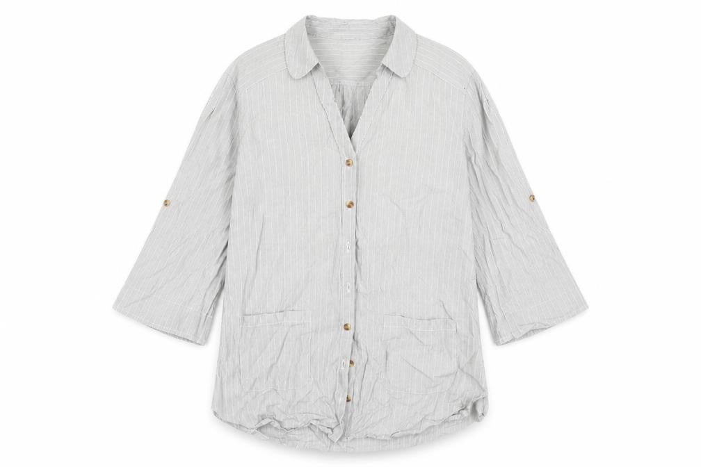 F&F Womens Grey Striped  Basic Button-Up Size 8