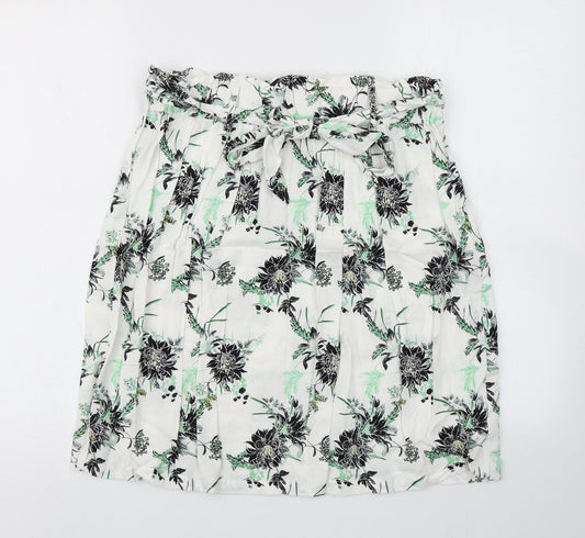 Saint Tropez Womens White Floral  A-Line Skirt Size M