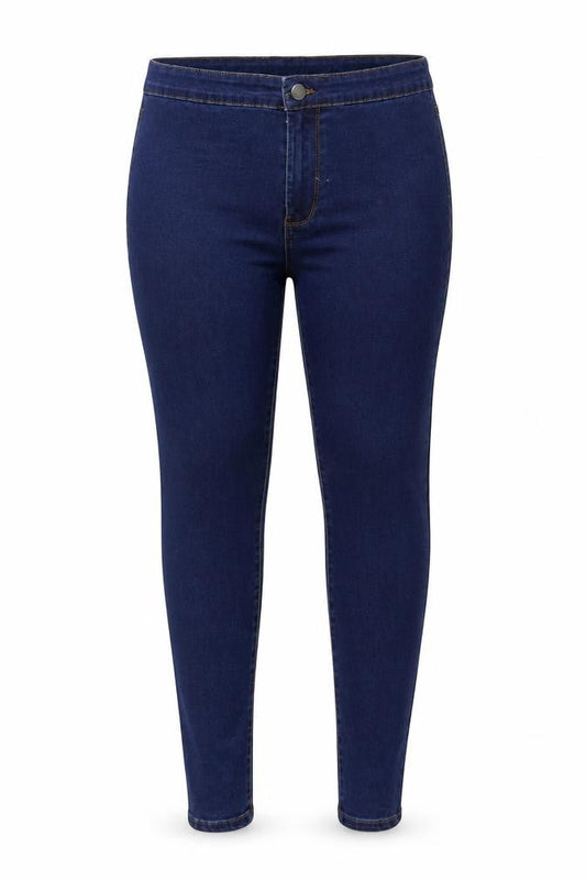 Front view of Denim & Co. women’s blue denim skinny jeans, size UK 14, 27-inch leg