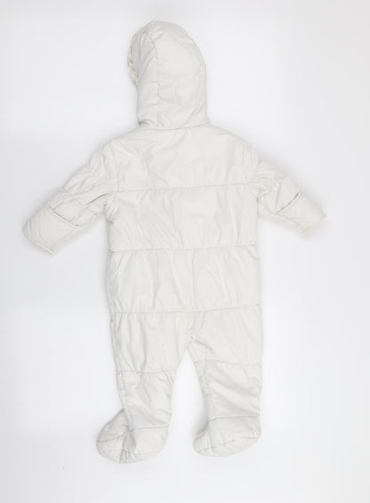 Back view of onme girls’ white basic coat coat, size 6-9, months - all in one coat
