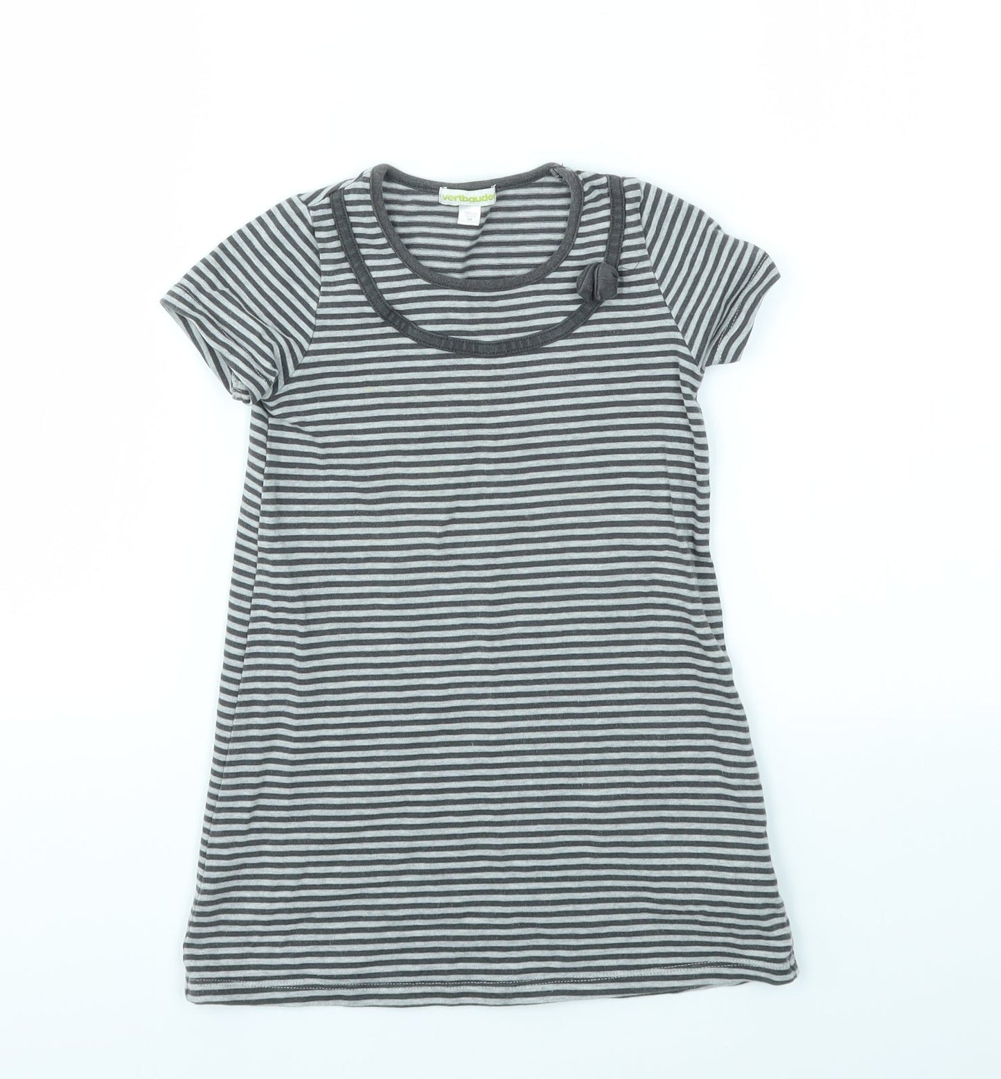 VERTBAUDE Girls Grey Striped  Fit & Flare  Size 5 Years