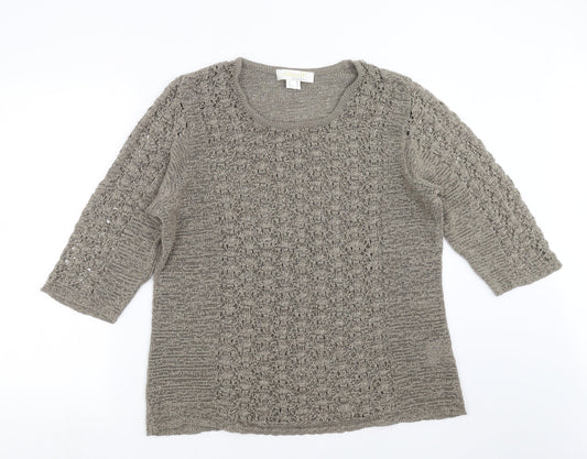 Alessa W Womens Beige  Knit Pullover Jumper Size 20  - open knit detail
