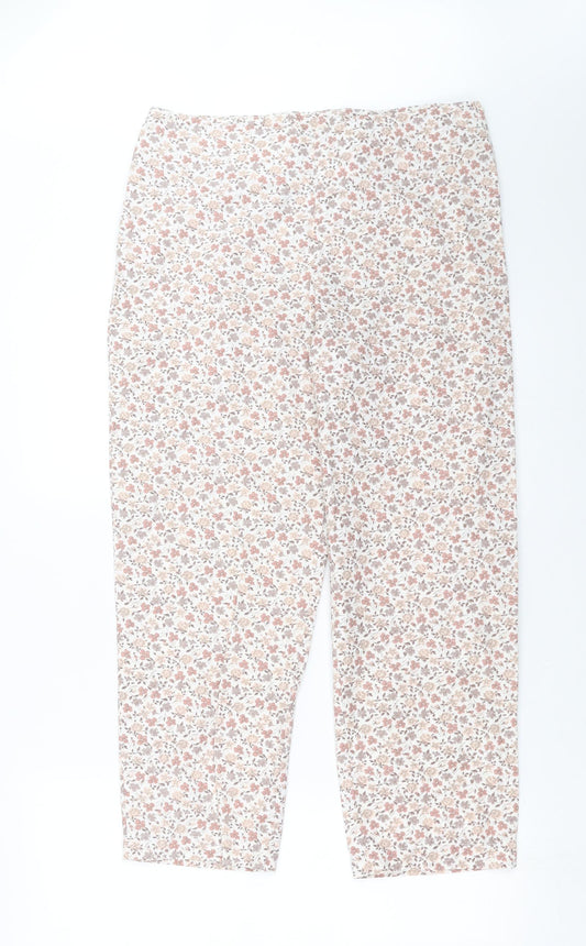 Preworn Womens Ivory Floral  Cropped Trousers Size 32 in L25 in