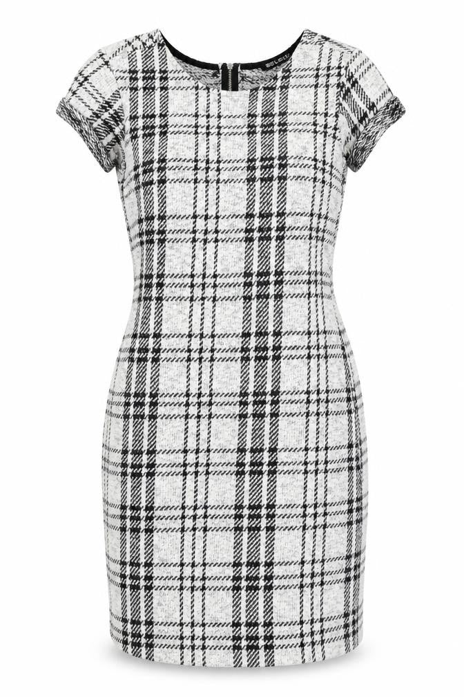 Select Womens White Plaid  Pencil Dress  Size 6